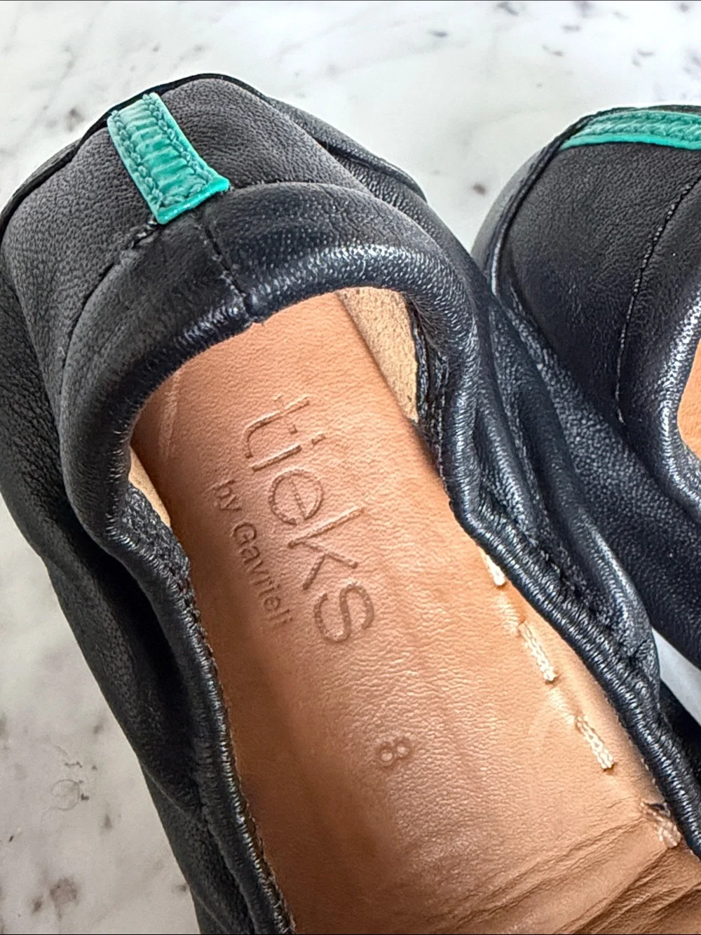 Tieks Black Leather Ballet Flats with Teal Accent 8